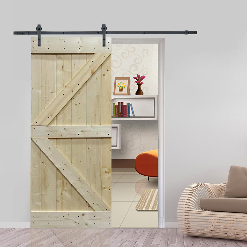Calhome Panelled Wood Room Divider Barn Door with Installation Hardware